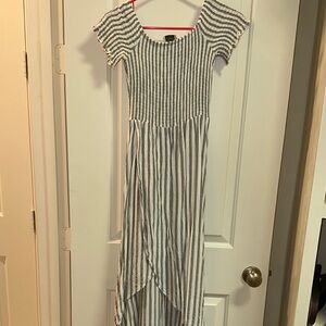 Dress Forum Gray and White Striped High- Low Maxi Dress